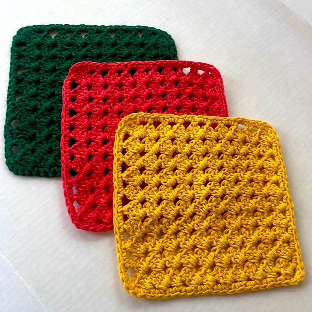 3 Hand Crafted Crochet Washcloths / crochet Dishcloths Spa Cloths - 100% Cotton